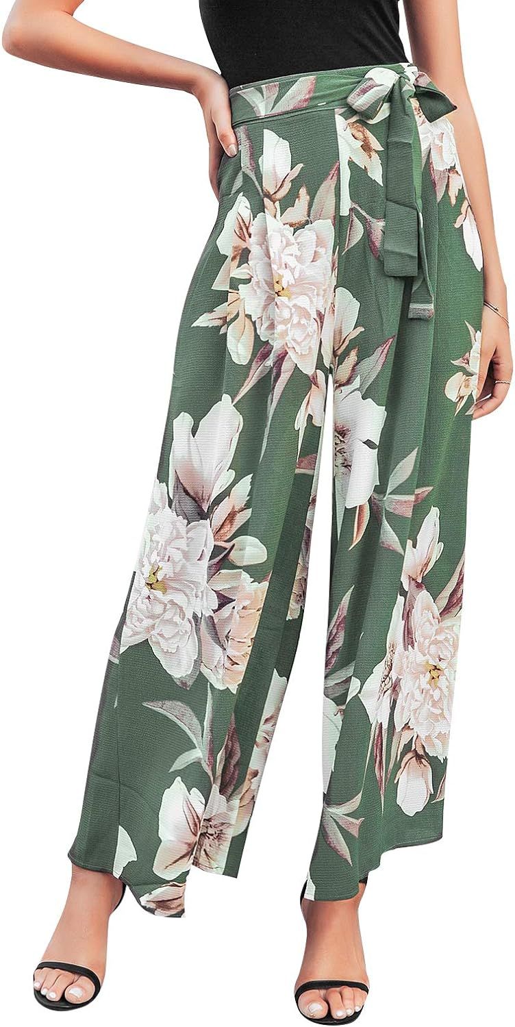 BerryGo Women's Boho High Waist Wide Leg Pants Floral Print Summer Beach Pants | Amazon (US)