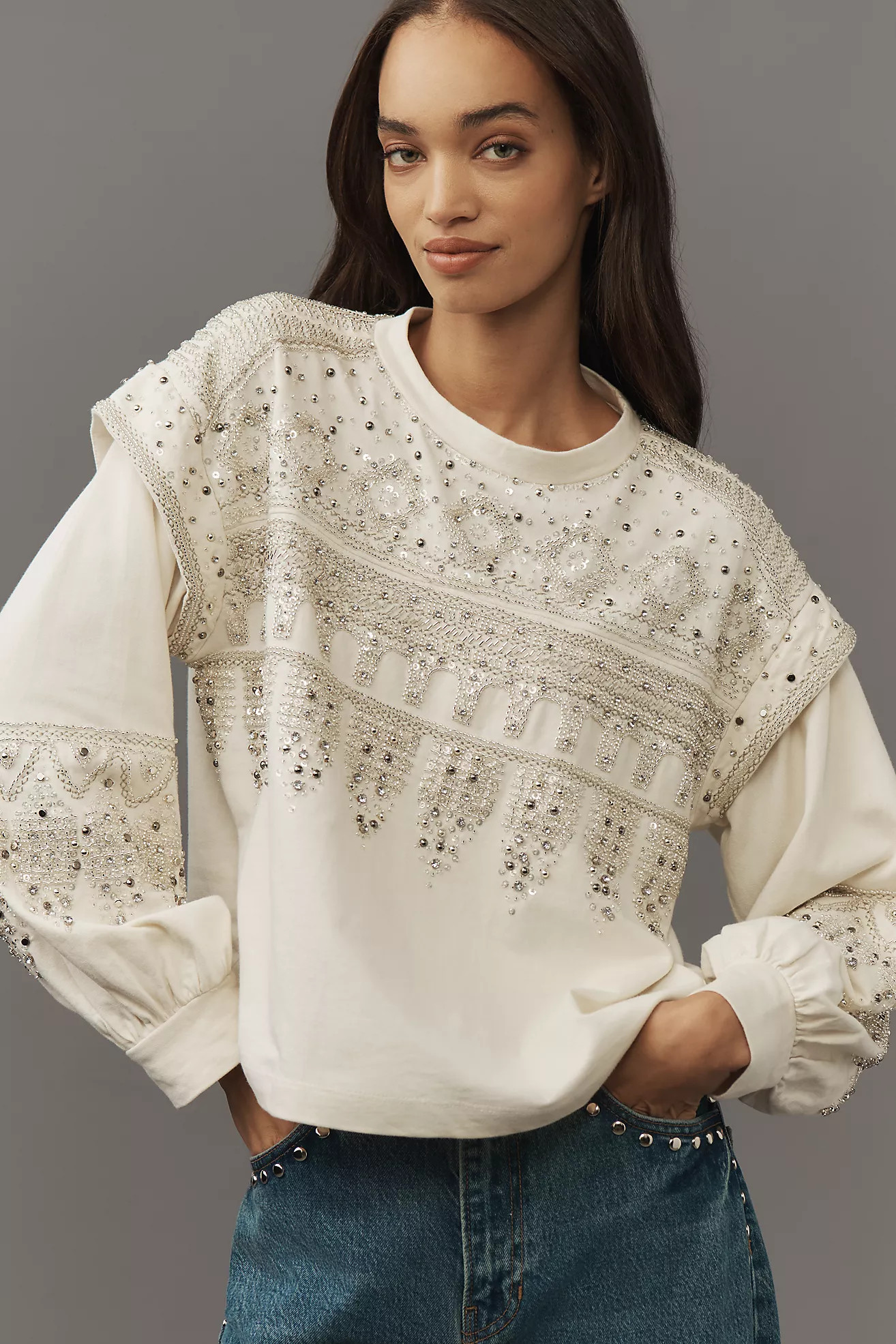 Pilcro Rhinestone Sweatshirt | Anthropologie (US)
