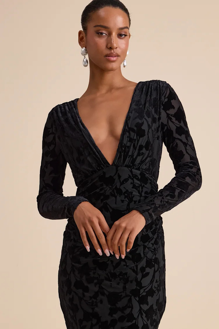 Patricia Black Velvet Burnout Long Sleeve Maxi Dress | Lulus