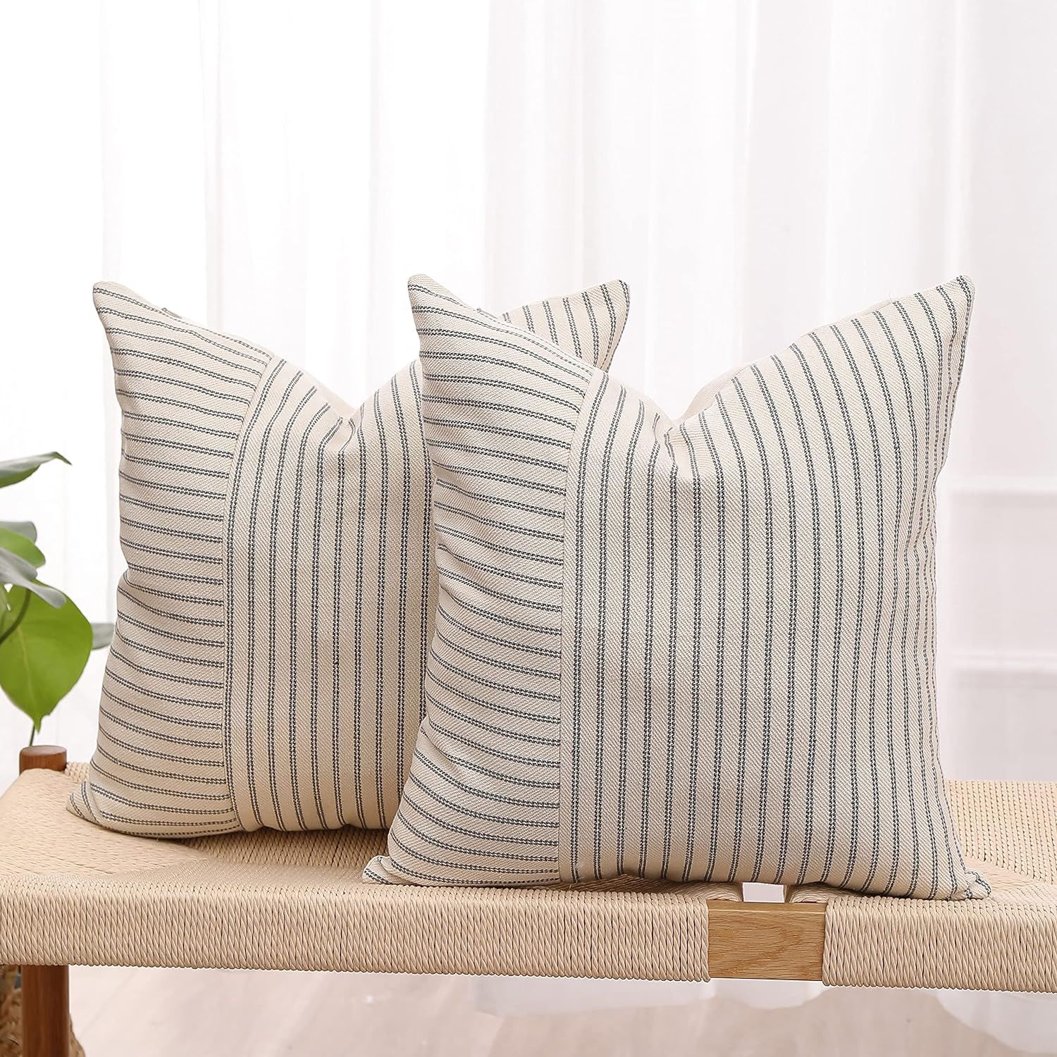 Set of 2 Farmhouse Throw Pillow Covers, Modern Accent Square Decorative Pillow Case, Stripes Text... | Amazon (US)