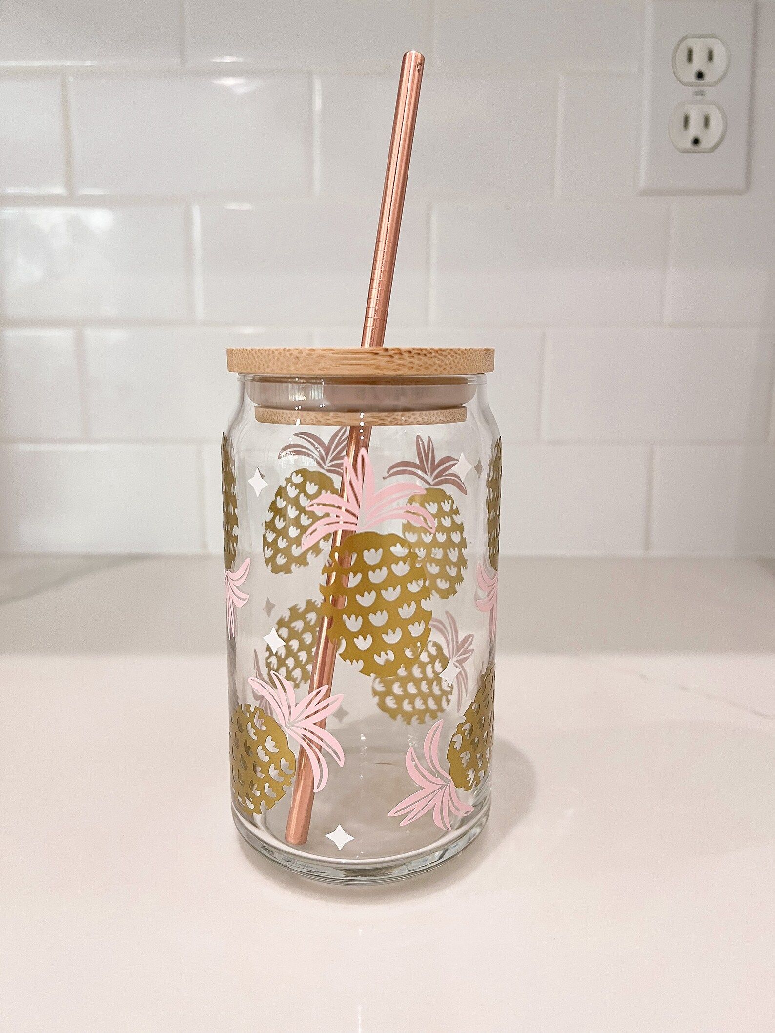 Pink and Gold Pineapple Glass Can  Iced Coffee Cup  Soda | Etsy | Etsy (US)