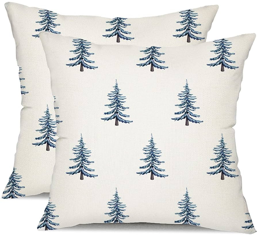 DFXSZ Christmas Pillow Covers 18x18 inch Set of 2 Winter Blue Christmas Tree Decorative White Thr... | Amazon (US)