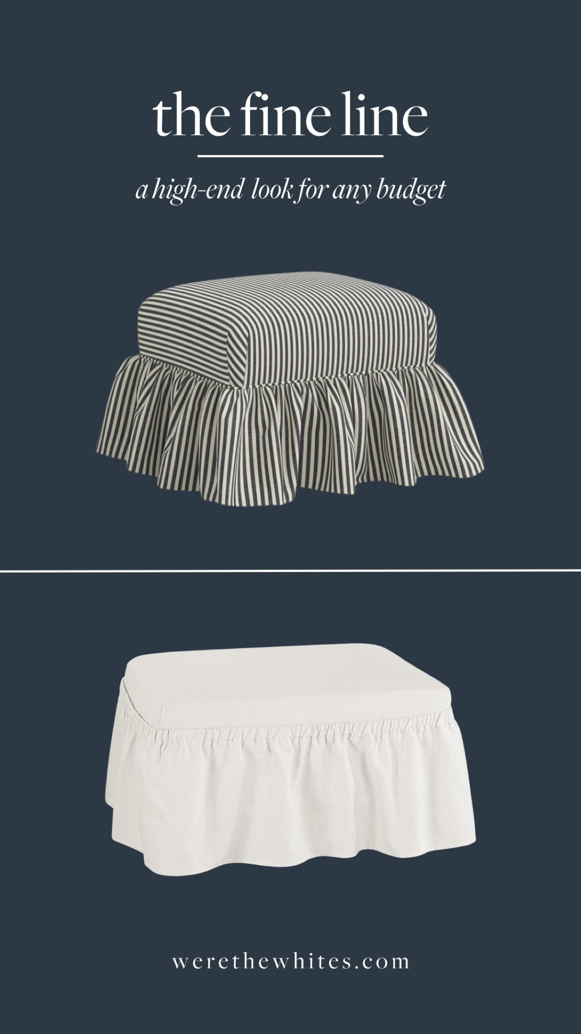 My new ottoman from Stoffer Home came in and it’s gorgeous! I’m obsessed with the ticking stripe and ruffle skirt. It’s a bit of a splurge however, so I sourced this skirted slipcover from Amazon that can go over top any old rectangular ottoman you may have and it’s only $43!!

#LTKStyleTip #LTKHome