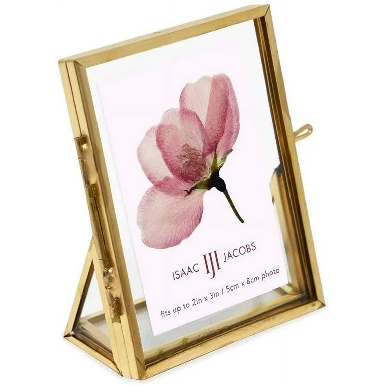 Isaac Jacobs Vintage Style Brass and Glass, Metal Floating Desk Photo Frame Vertical, with Flat B... | Walmart (US)