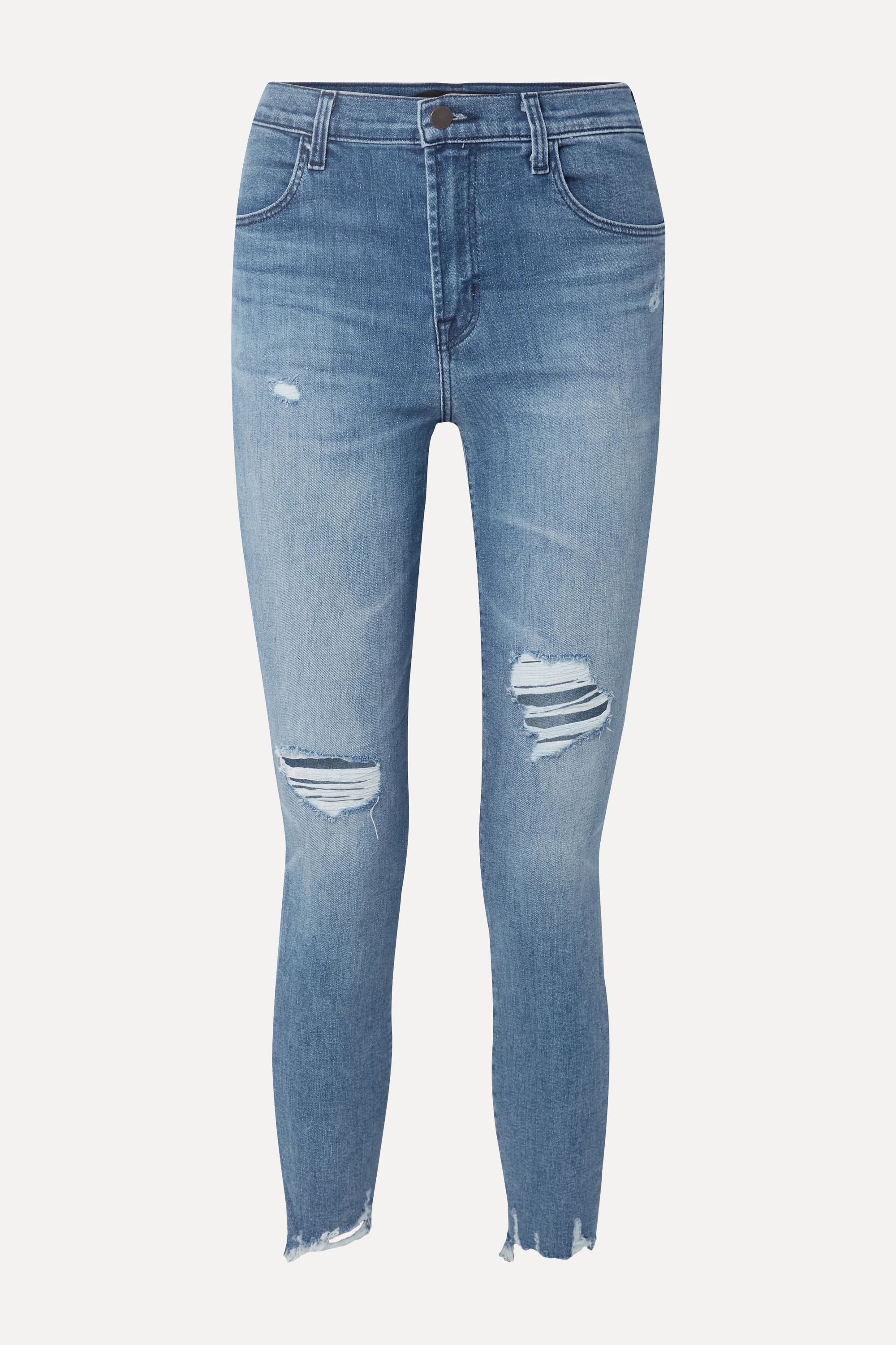 Mid denim Alana cropped distressed high-rise skinny jeans | J Brand | NET-A-PORTER | NET-A-PORTER (UK & EU)