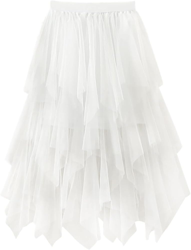 Reaowazo Tulle Skirts for Women Midi Long Fairy Skirt Tutu A-Line Mesh Layered High Elastic Waist Ha | Amazon (US)