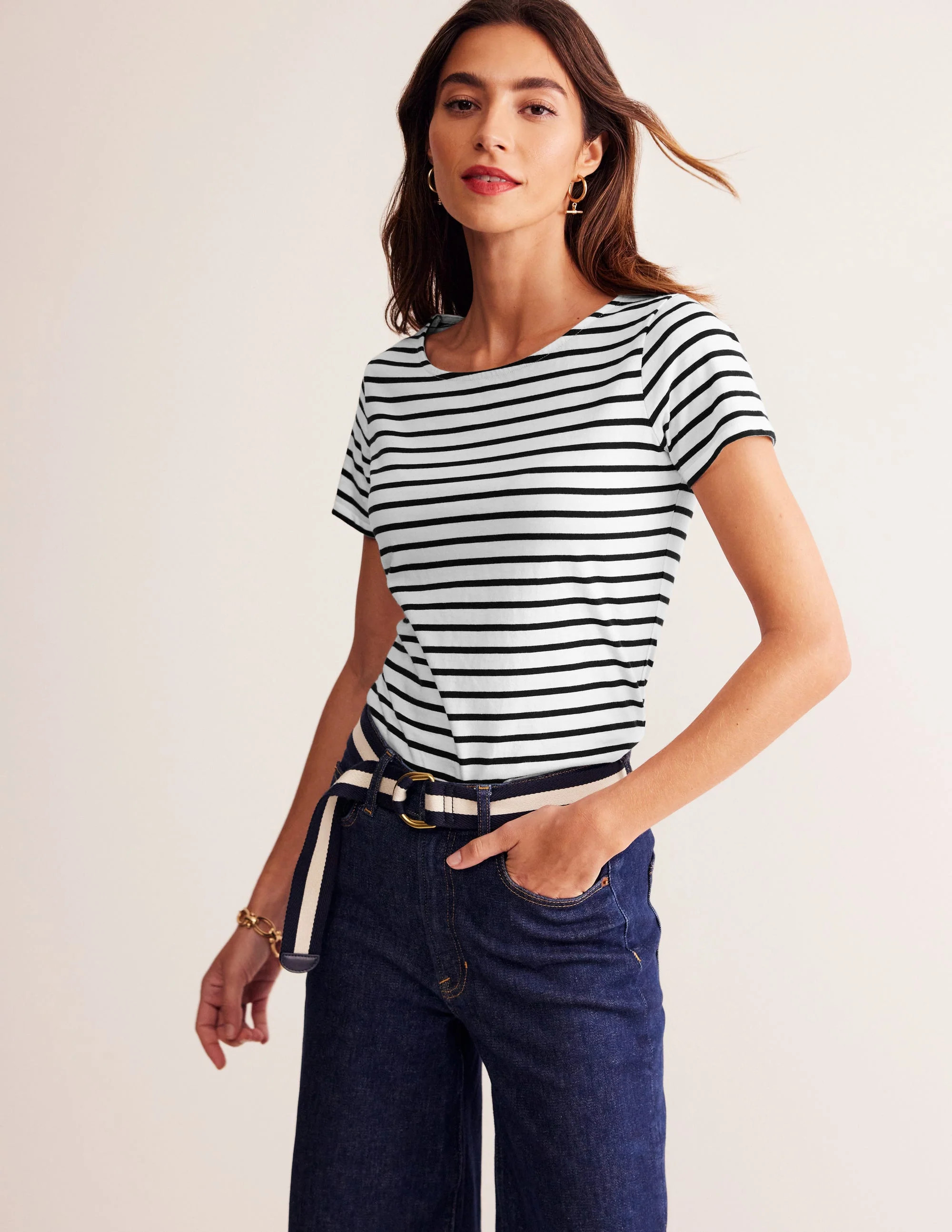 Ella Short Sleeve Breton-Ivory, Black | Boden (US)