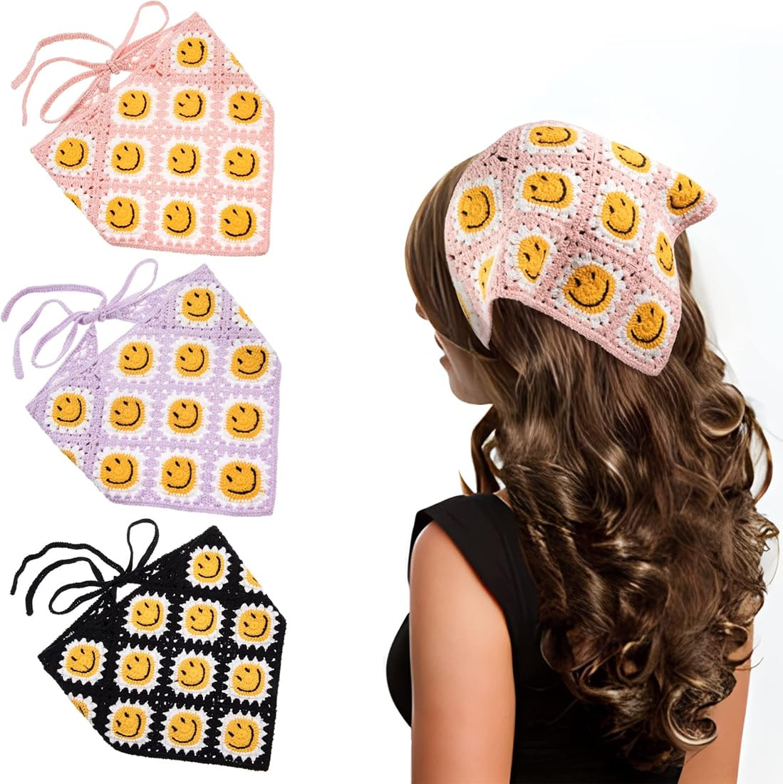 OSOPLAY 3 PCS Crochet Triangle Floral Headscarf Knitted Hollow Hair Scarves Head Bandanas for Wom... | Amazon (US)