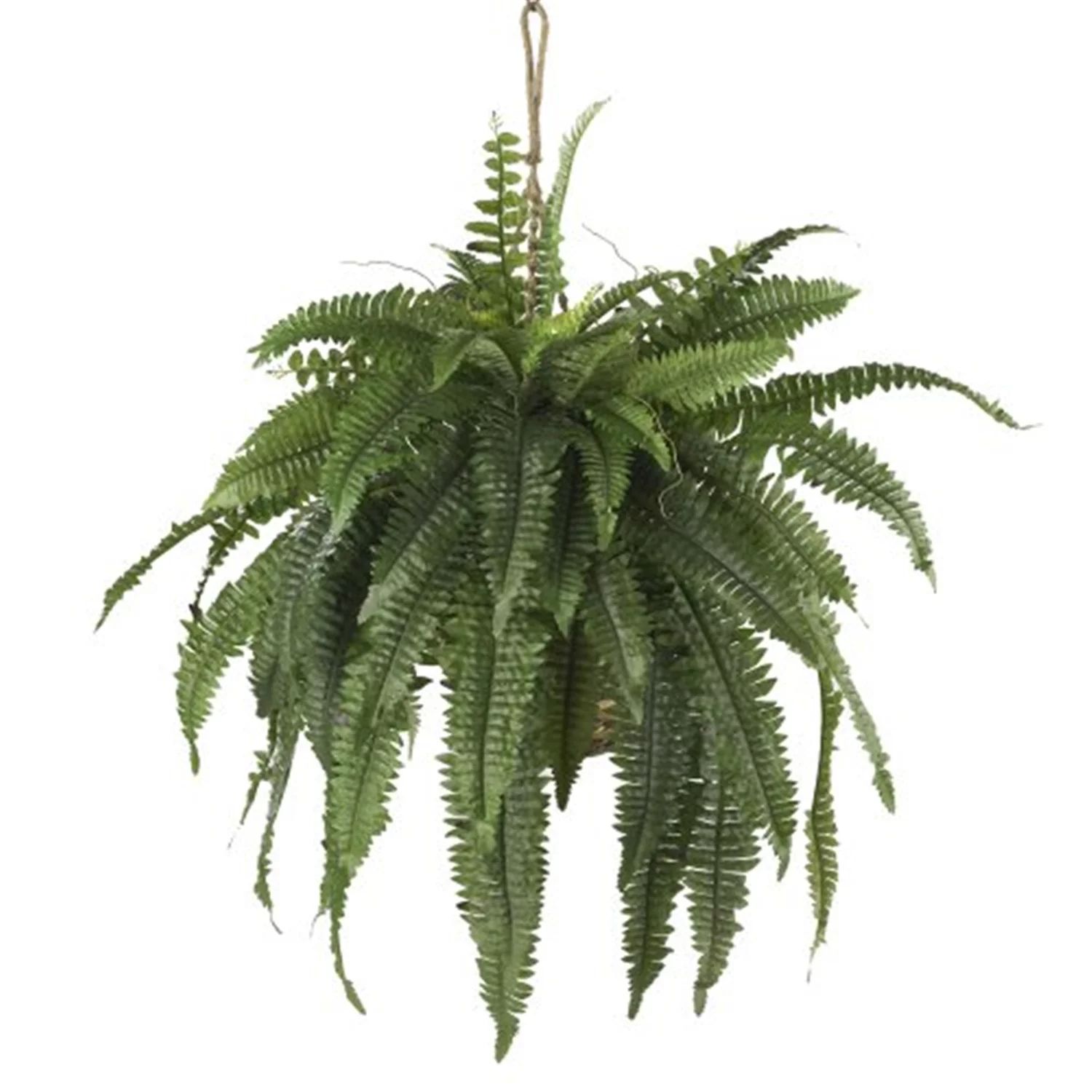 Nearly Natural 22" Large Plastic Boston Fern Artificial Plant in Hanging Basket, Green | Walmart (US)