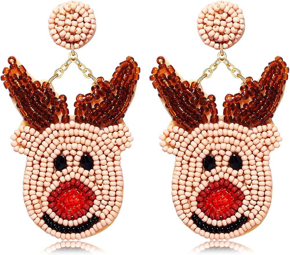 Christmas Earrings for Women Beaded Holiday Reindeer Bulb Boot Earrings Handmade Christmas Tree D... | Amazon (US)