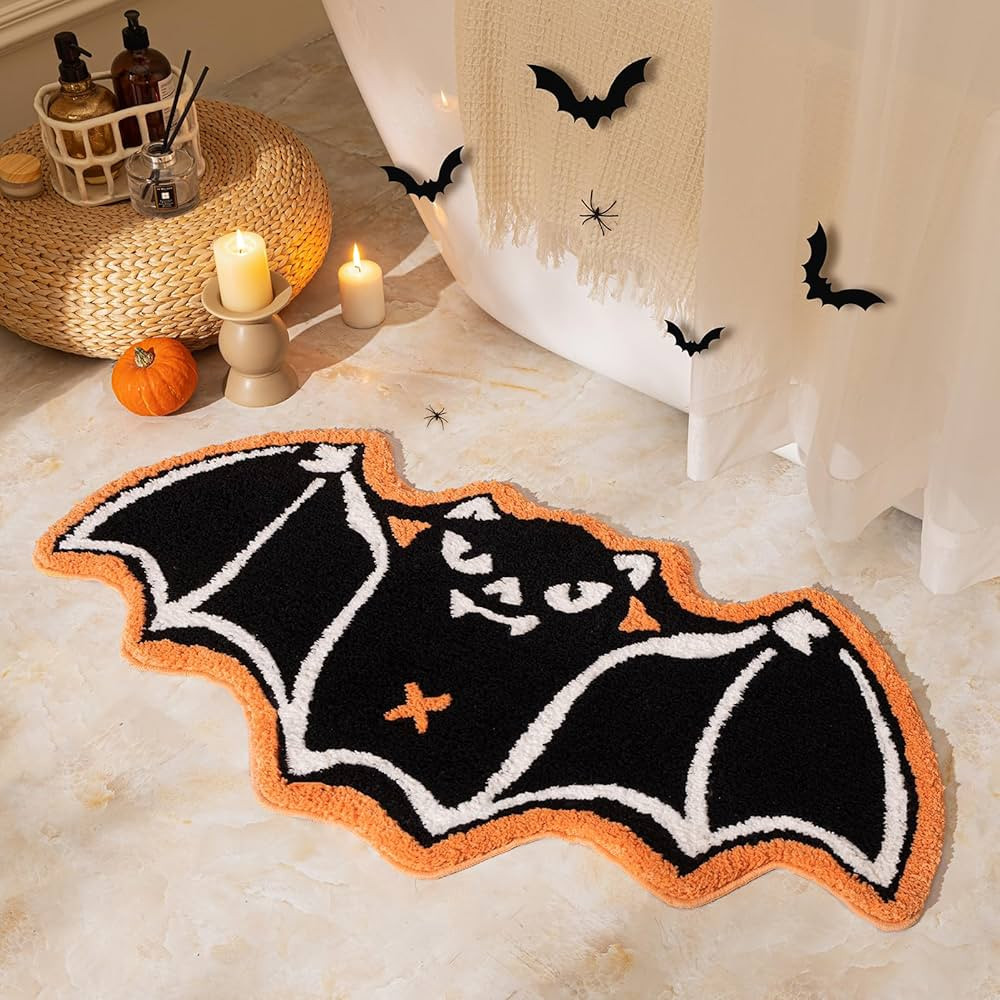 Ashler Halloween Bat Bathroom Rug, Bat Rug, Bath Mat for Halloween Decor, Gothic Area Rugs, Black... | Amazon (US)