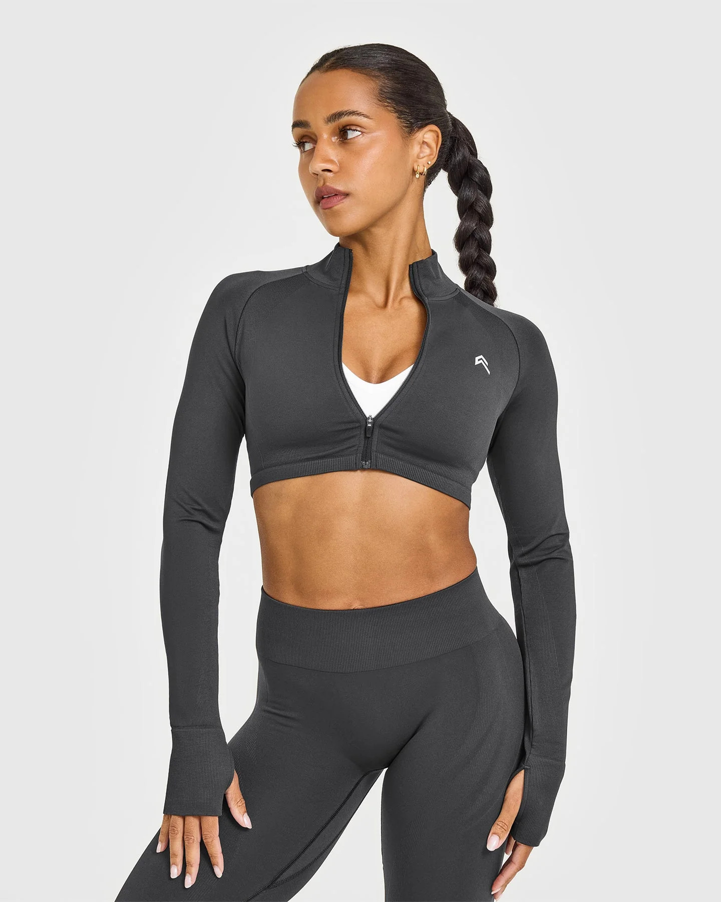 EnhanceLift™ Seamless Crop Jacket with White Logo 
 Coal | Oner Active (UK / US)