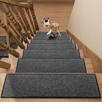 Stair Treads Carpet 7 Pcs For Wooden Steps With Non Slip Rubber Backing, 100% Polyester Soft Stairs Resistant Indoor Skid Runner Safety Rugs For Kids | Wayfair North America