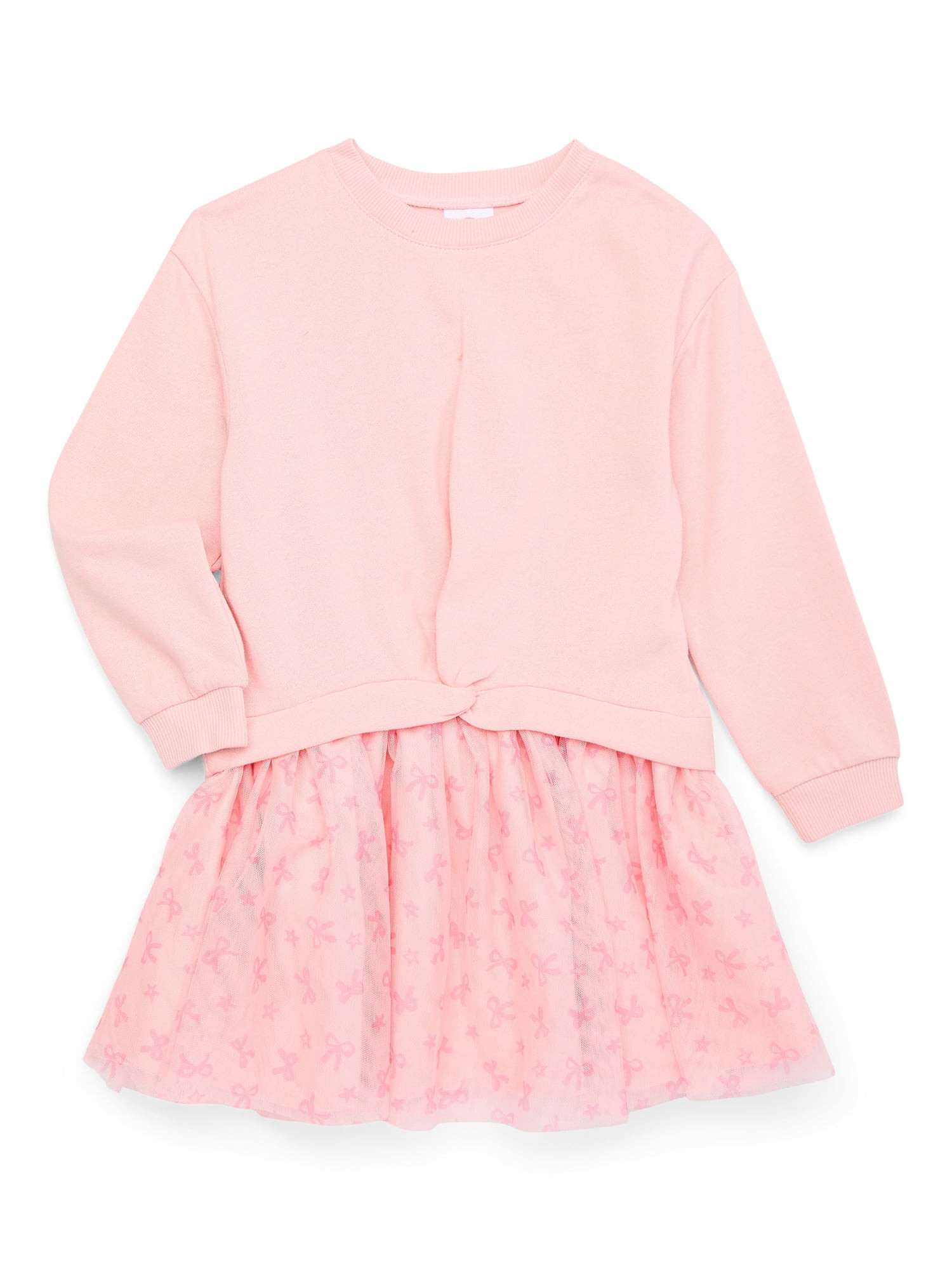 Wonder Nation Toddler Girl Bow Printed Tulle Dress with Long Sleeves, Sizes 12M-5T | Walmart (US)