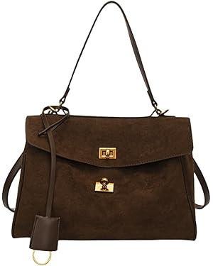 Brown Suede Tote Bag Crescent Shoulder Slouchy Hobo Handbag for Women Work Travel Trendy Fall Pur... | Amazon (US)