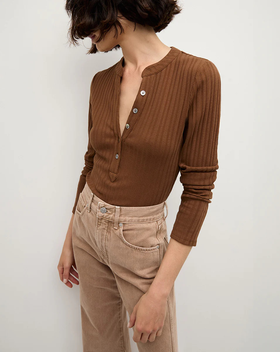 Jocelyn Henley Shirt in Brown | Veronica Beard | Veronica Beard