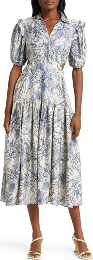 Botanical Print Short Sleeve Cutout Dress | Nordstrom