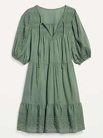 Puff-Sleeve Tiered Embroidered Mini Swing Dress for Women | Old Navy (US)