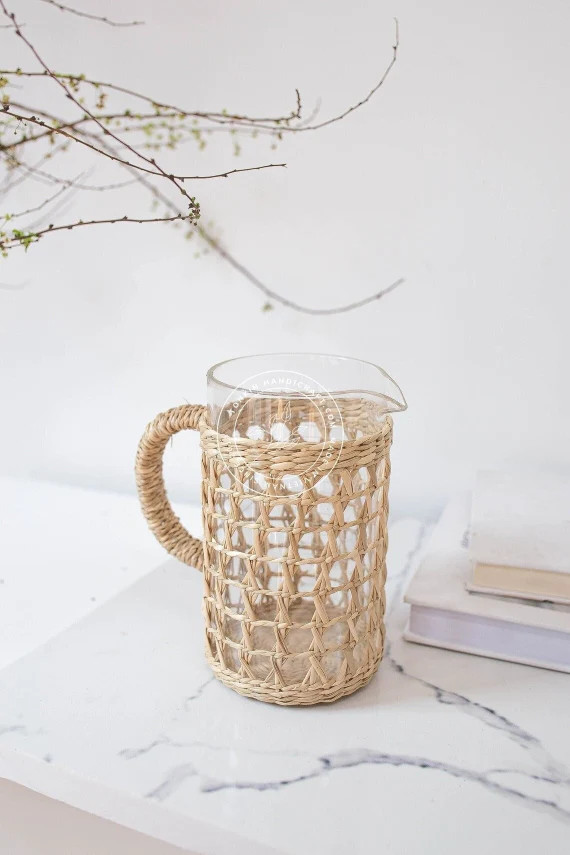 Glass Carafe Seagrass-wrapped Pitcher Small Milk Jug | Etsy | Etsy (US)