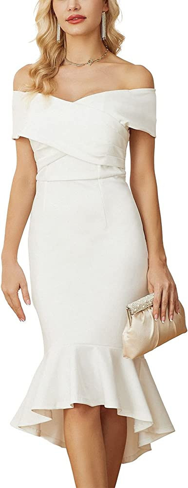 GRACE KARIN Women Backless Off Shoulder Ruched V Neck Bodycon Dress Mermaid Wedding Guest Formal ... | Amazon (US)