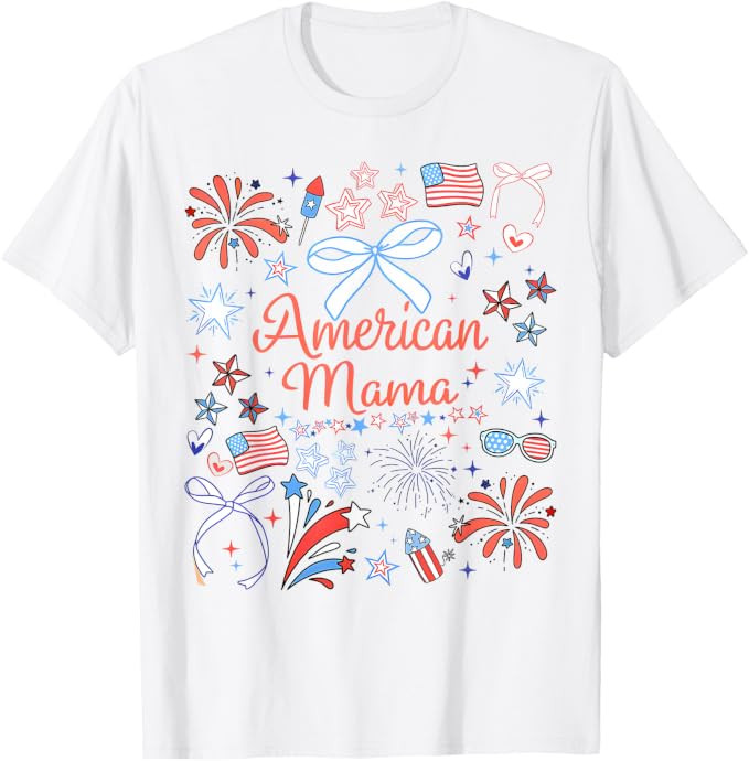 American Mama 4th of July American Flag Fireworks Womens T-Shirt | Amazon (US)