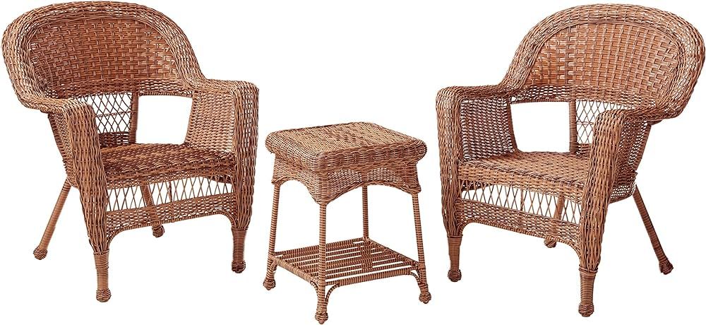 Jeco 3 Piece Wicker Chair and End Table Set without Cushion, Honey | Amazon (US)