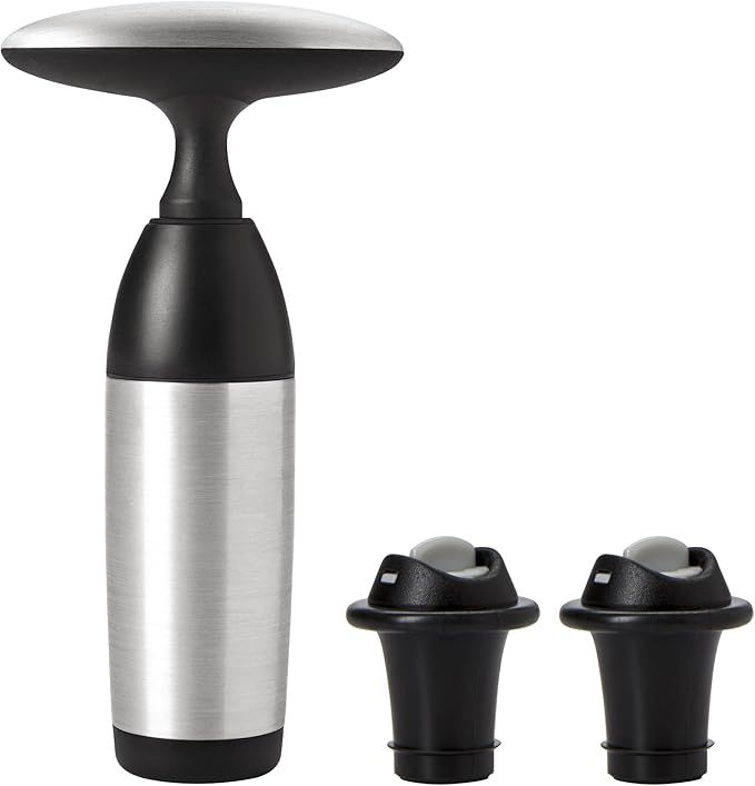 OXO SteeL Vacuum Wine Saver and Preserver with Two Stoppers,Silver | Amazon (US)