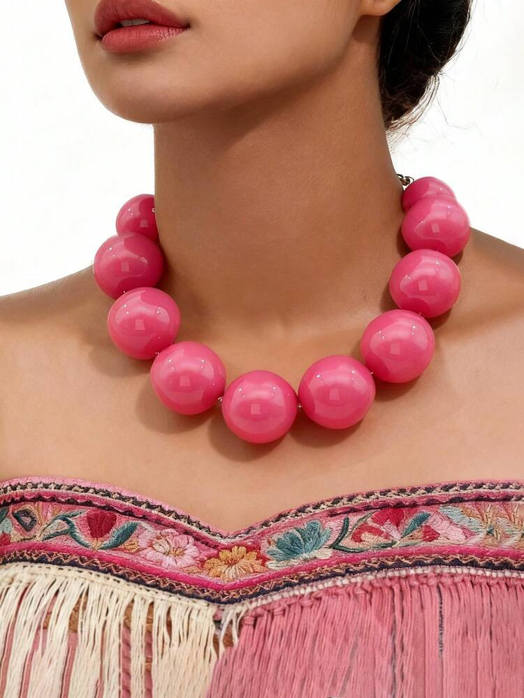 1pc Bohemian Oversized Beaded Necklace, Exaggerated Minimalist Design For Women, Party & Gatherin... | SHEIN