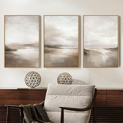 SAFERRYHOME Neutral Abstract Framed Wall Art - Minimalist Modern Nordic Calm Canvas Print Set, La... | Amazon (US)
