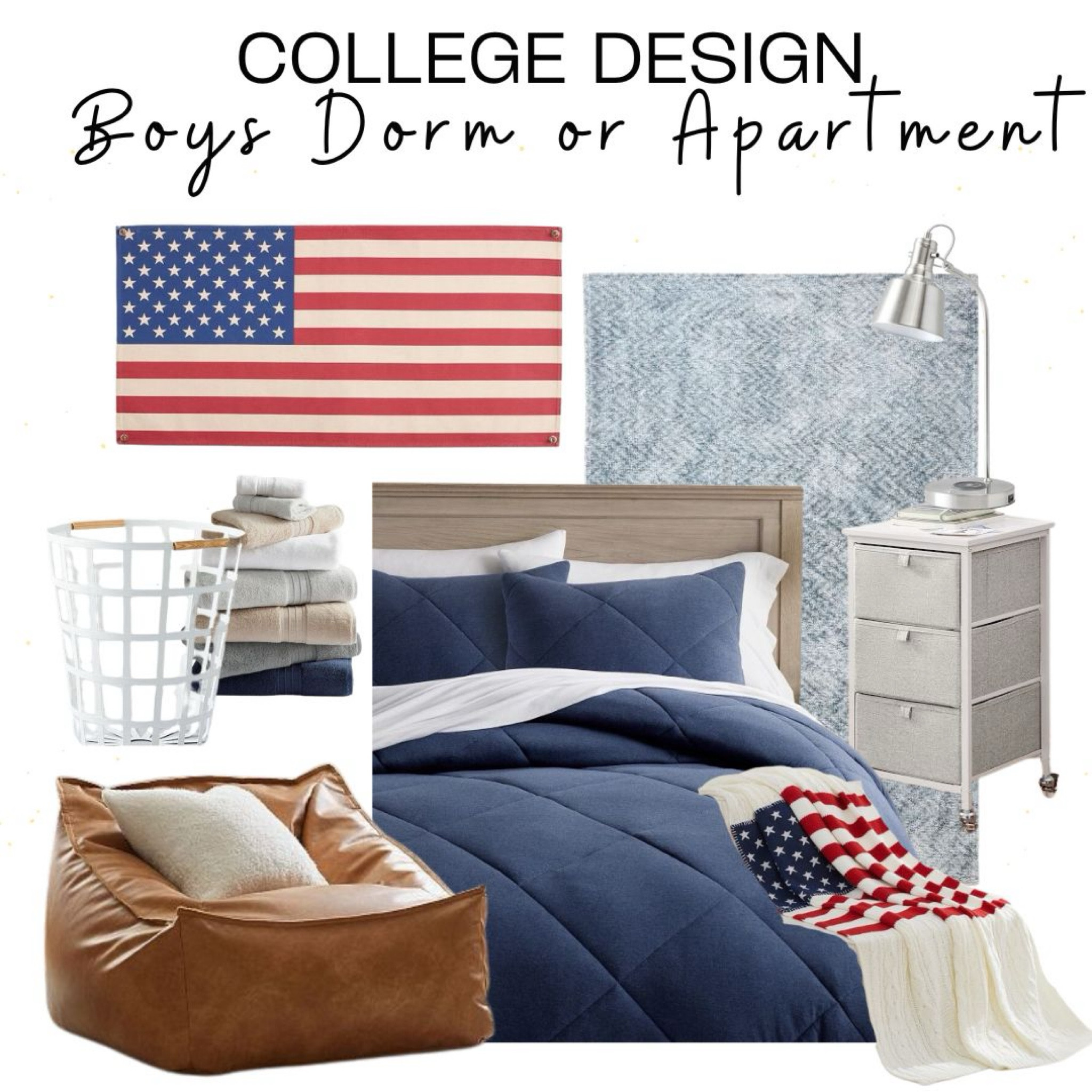COLLEGE SPACES FOR BOYS 

For the All-American kid, style this patriotic space with navy, white, accents of leather and this canvas wall flag from Pottery Barn Dorm. 

@potterybarnteen @potterybarndorm 
#potterybarnteen #potterybarndorm #boysbedroom