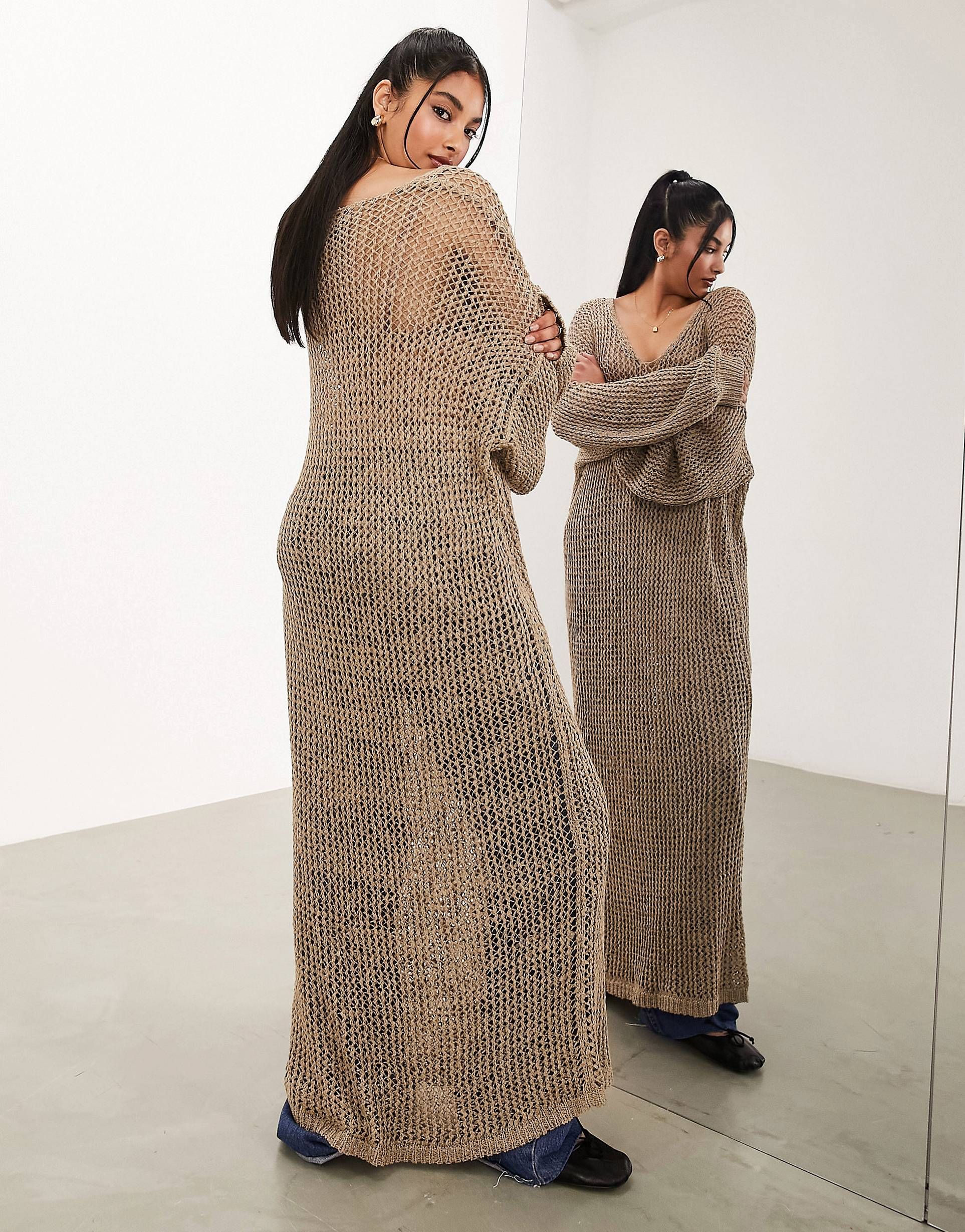 ASOS EDITION knit open stitch oversized maxi dress in oatmeal | ASOS | ASOS (Global)