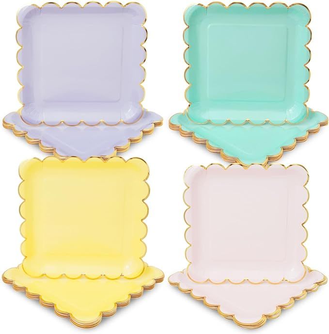 Sparkle and Bash Pastel Paper Plates with Scalloped Gold Foil (9 Inches, 48 Pack) | Amazon (US)