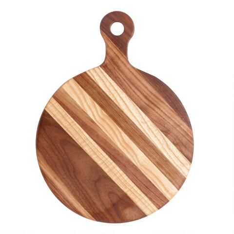 Small Round Walnut Wood Paddle Cutting Board | World Market