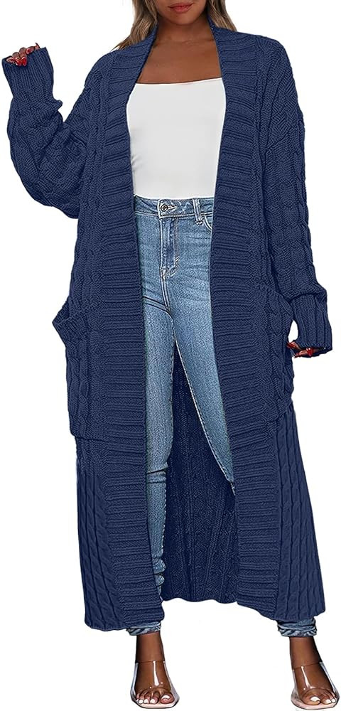 ANRABESS Long Cardigan Sweater Open Front Knit | Amazon (US)