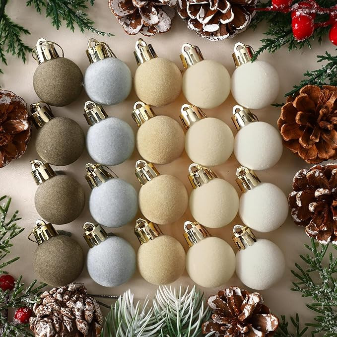 Lenwen 54 Pcs Multicolor Velvet Christmas Balls Ornaments Bulk 1.18 Inch Mini Neutral Flocked Chr... | Amazon (US)