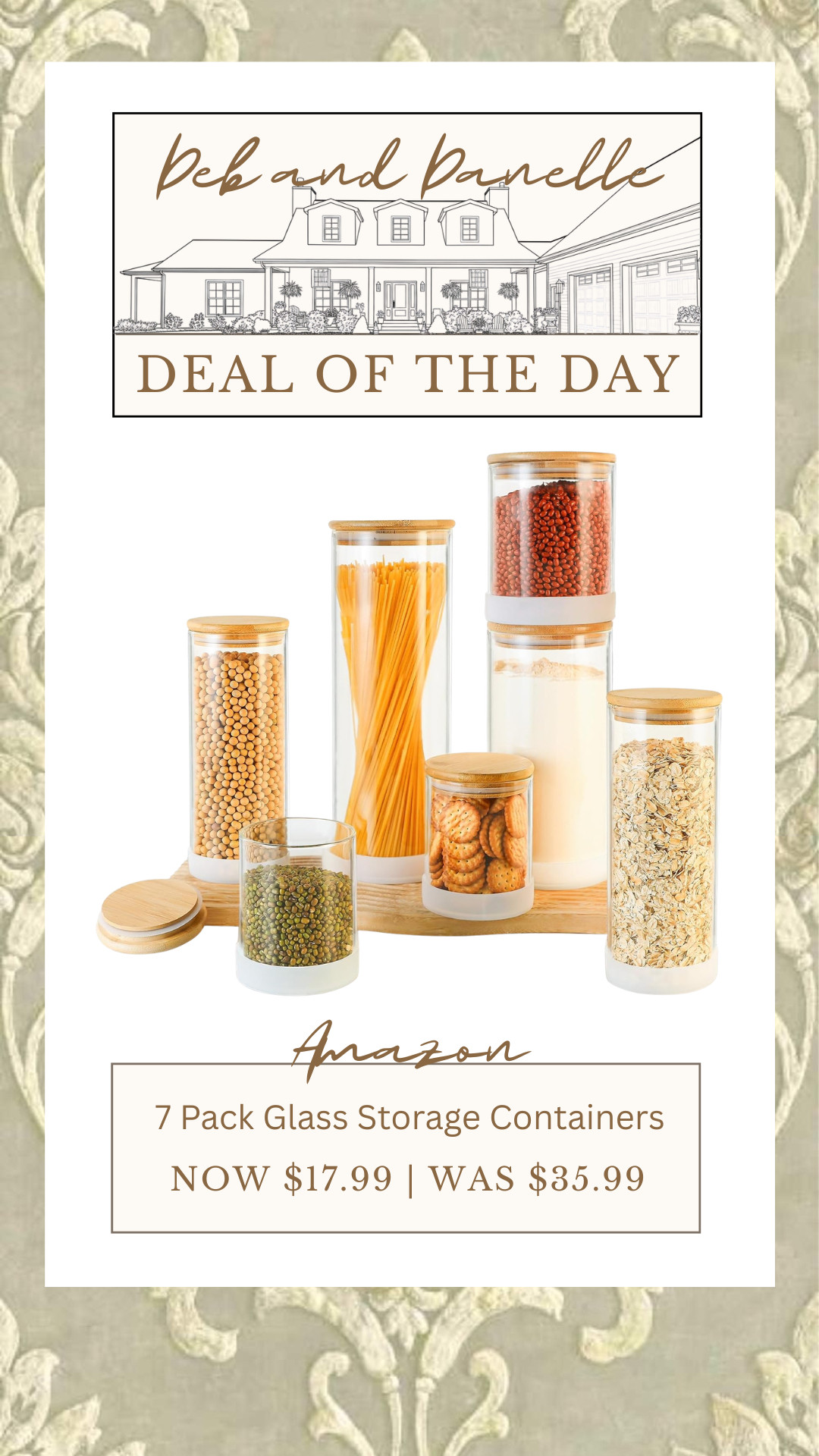This pantry organizational set on Amazon comes with seven glass storage containers, each with a silicone sleeve and bamboo lid.  

 #LTKHome #LTKSaleAlert