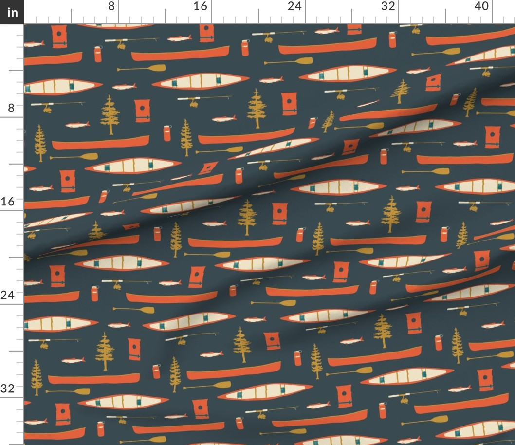 Canoes and Oars on the Lake Fabric | Spoonflower | Spoonflower
