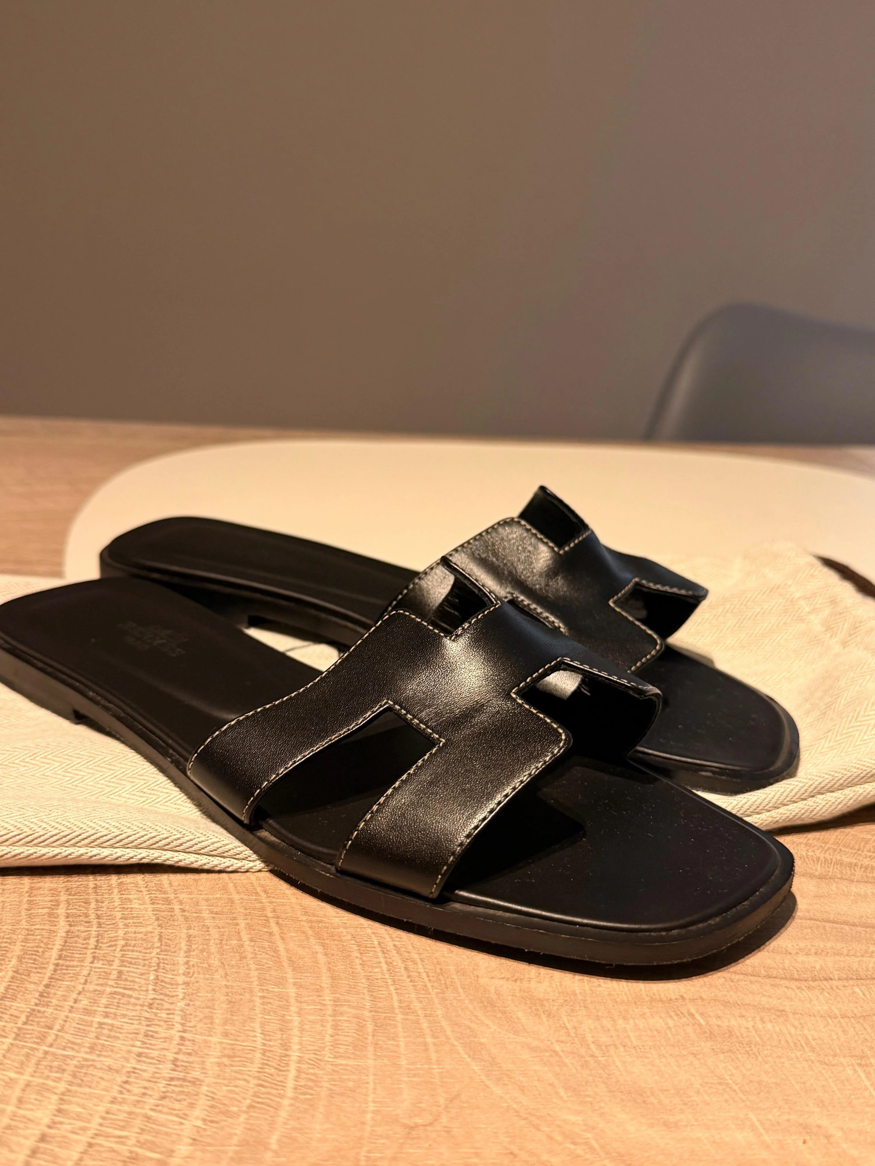 Hermes Black Leather Oran Sandals | Italist.com US