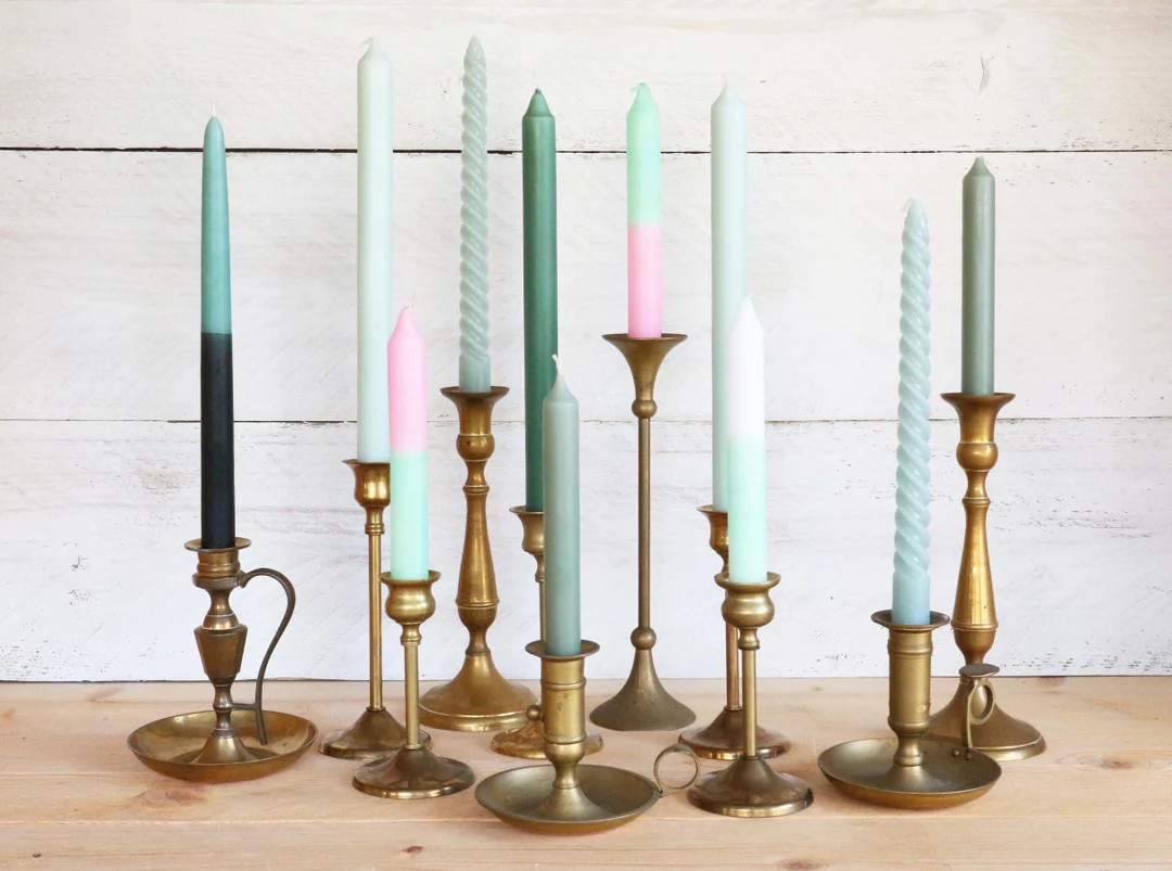 Set of 5 vintage candle holders, brass candlesticks, vintage brass table decoration | Etsy (US)