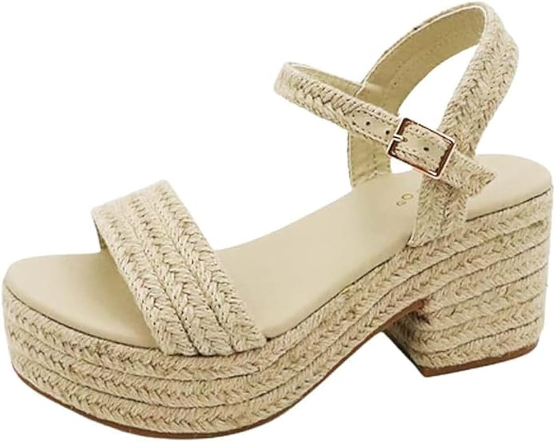 Anne Michelle Women's Espadrille Open Toe Ankle Strap Platform Chunky heel sandals | Amazon (US)