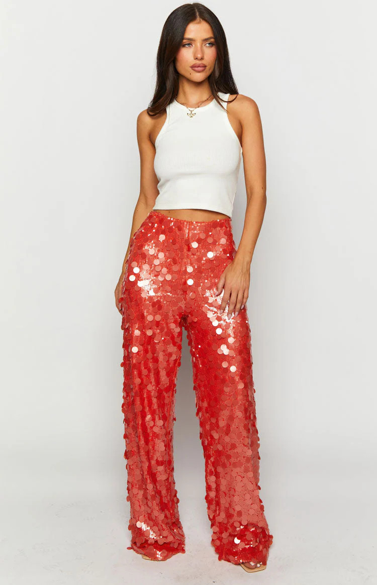 Saria Orange Sequin Pants | Beginning Boutique (US)