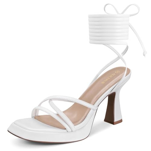 ALICEPUB White Strappy Sandals Lace Up Heels For Women Sexy Stiletto Heels Summer Sandals, Open Toe Platform Sandals Comfy Heels For Wide Feet, Bridal Wedding Shoe Heels Sandals Women Dressy, Size 6 | Amazon (US)