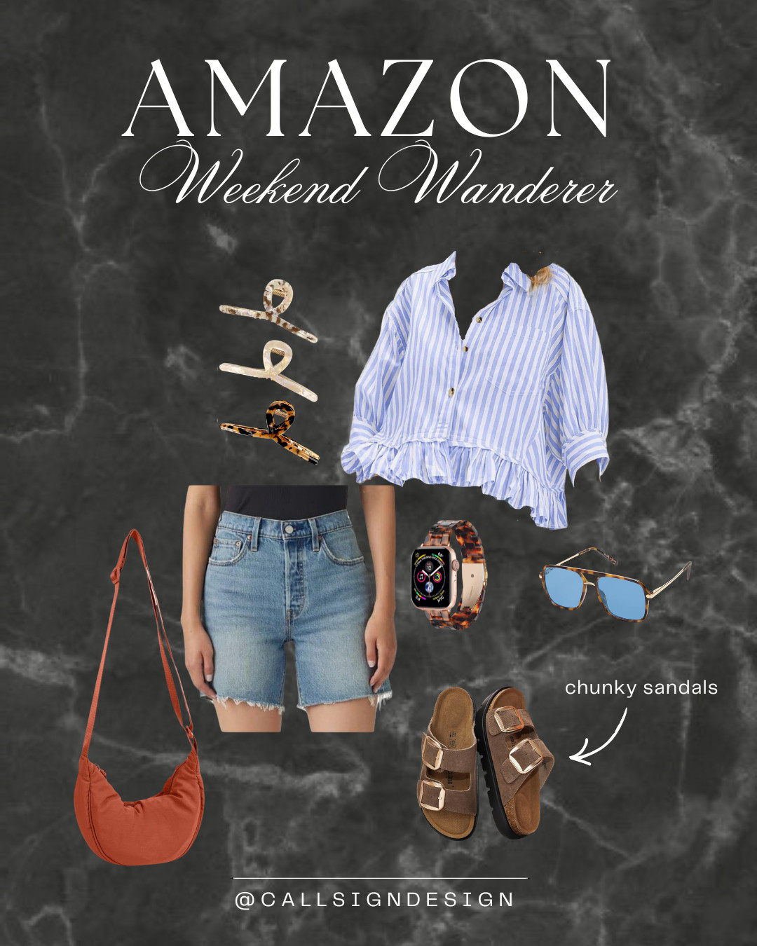 Easy, breezy, and ready for wherever the day takes you. Classic jean shorts paired with a striped button-down and comfy sandals make the perfect laid-back weekend outfit. Finish off with a cute hair claw for that effortless, throw-it-up-and-go vibe.  

 #LTKdayinmylife #LTKgrwm #LTKootd