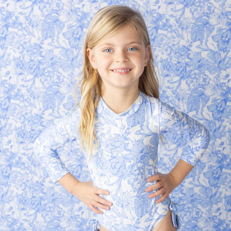 Tropical Blues Girls Long Sleeve One Piece Swimsuit 6m-10 | Shade Critters