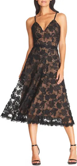 Dress the Population Tahani Floral Embroidered Fit & Flare Midi Dress | Nordstrom | Nordstrom