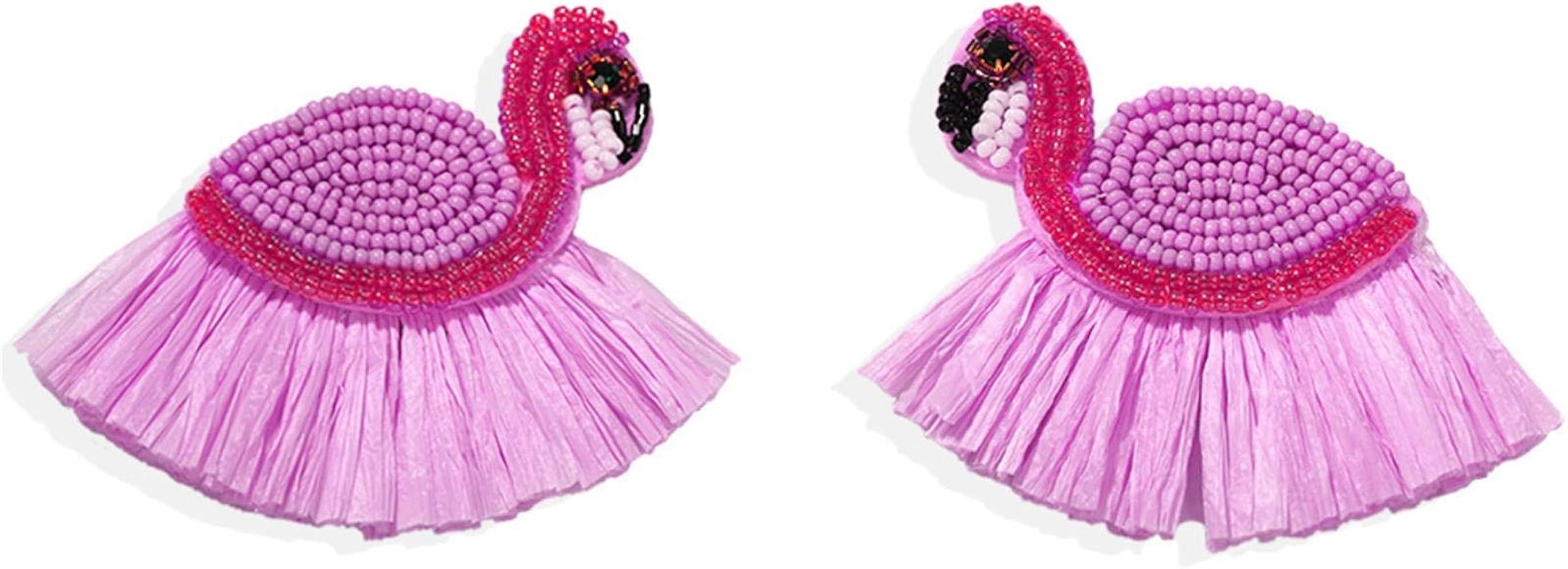 Statement Animals Beaded Drop Earrings Parrot Flamingo Swan Tassel Fringe Dangle Earrings Rainbow... | Amazon (US)