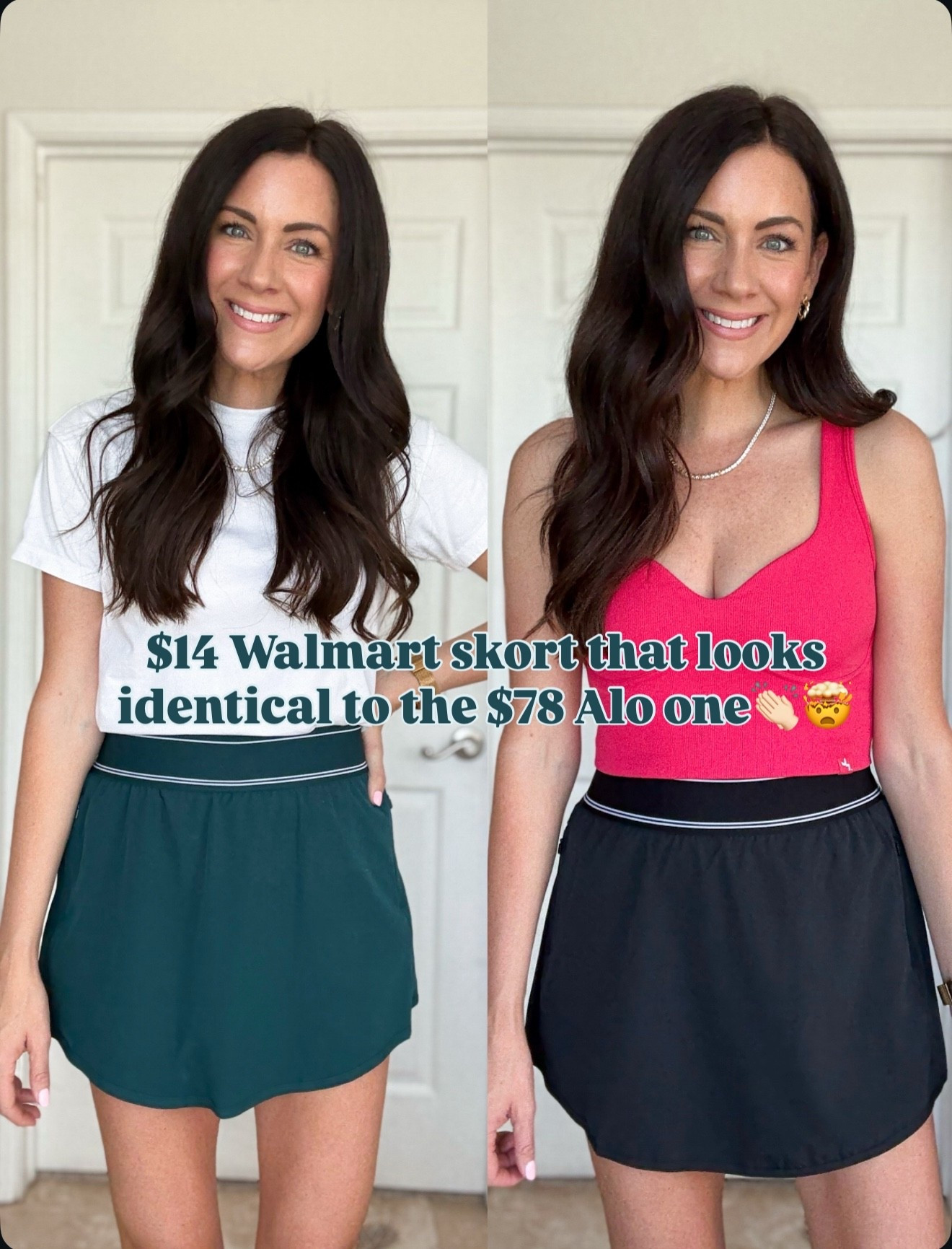 Walmart skort that looks identical to Alo but only $15 vs $78! Wearing a small
Xs in tee
Medium in sports bra 

#LTKSeasonal #LTKmomlife #LTKActive