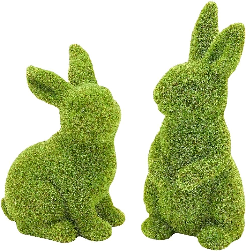 CynynYxy Easter Bunny Decor, 2pcs Flocked Bunny Moss Bunnies Spring Decor Resin Rabbit Figurines ... | Amazon (US)