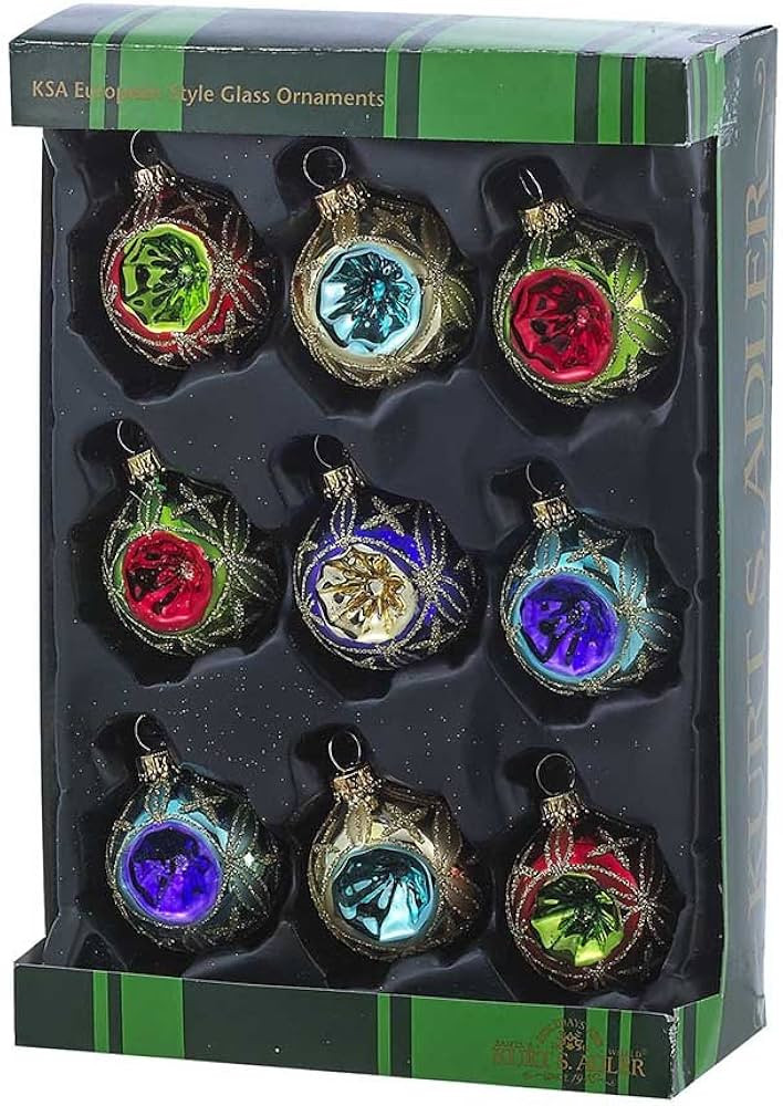 Kurt Adler 45mm Glass Multicolored Set of 9 Reflector Ornament Set, Multi, 9 Piece, for Christmas | Amazon (US)