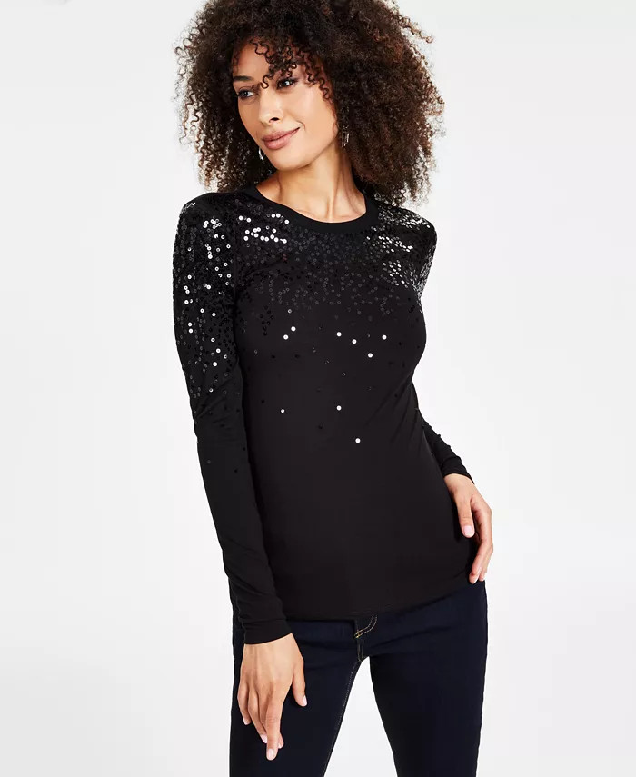 I.N.C. International Concepts Women's Long-Sleeve Sequin Top, Created for Macy's - Macy's | Macy's